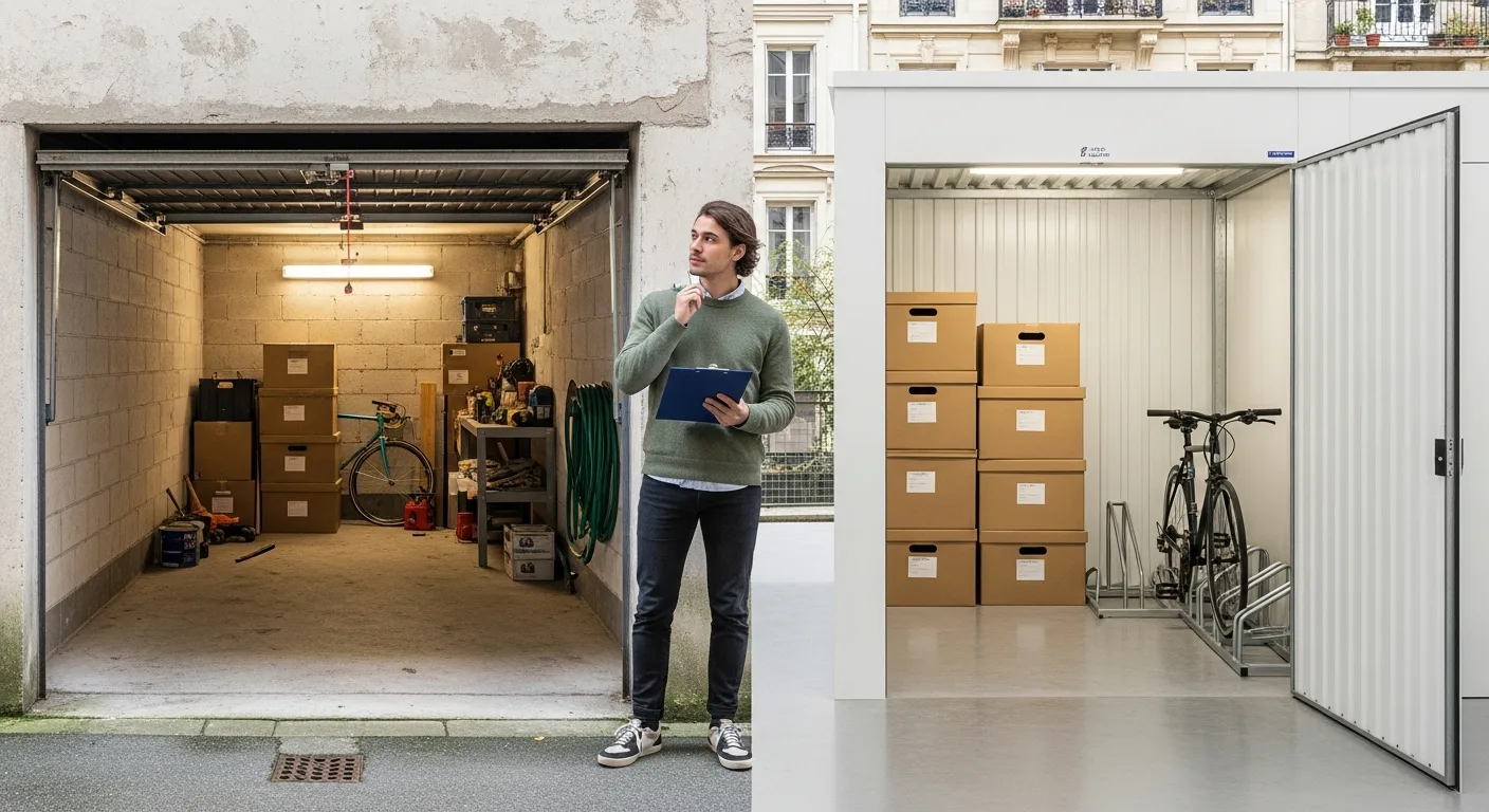 primo-accédant comparant garage et box de stockage